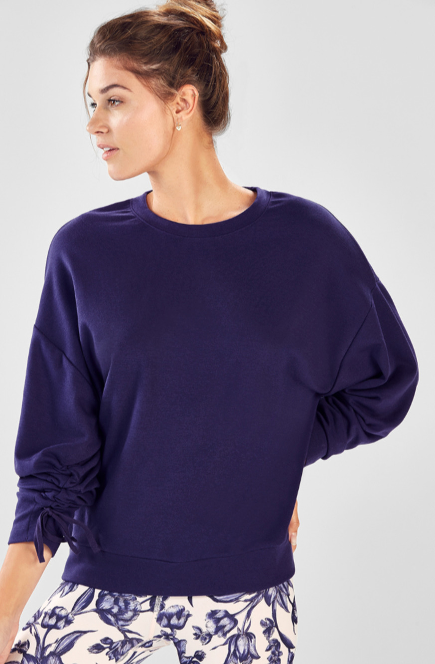 Fabletics Sadie Scrunched Sleeve Pullover L Large Soft Fleece Lined Sweater